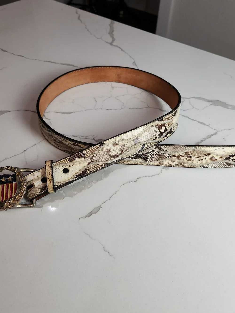 Vintage Snakeskin Western Belt with Patriotic Buckle